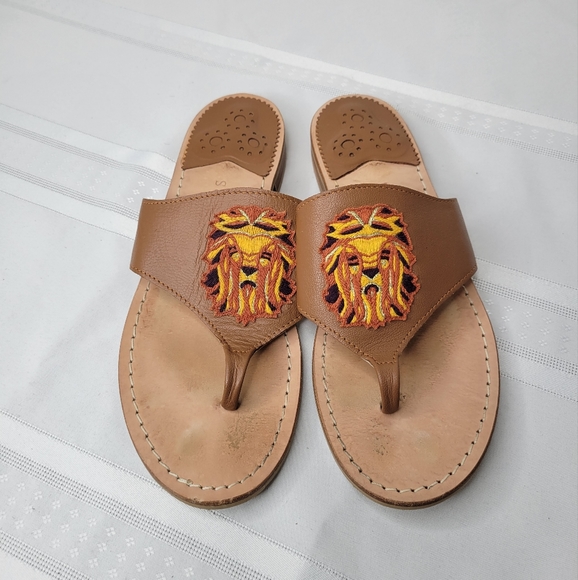 Jack Rogers Luggage Leo Embroidery Leather Sanda size 8 Sandals Made in … - Picture 15 of 16